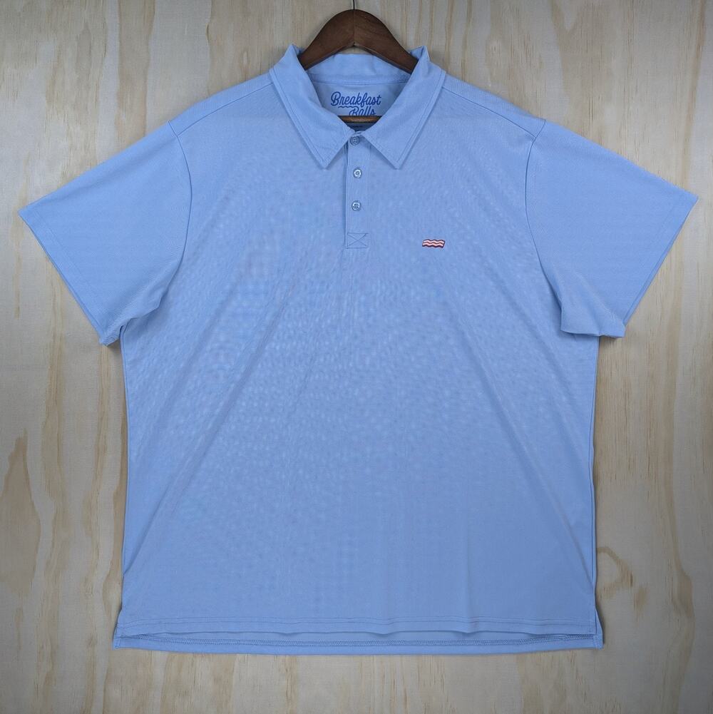 Breakfast Balls Men's 2XL Polo Shirt Light Blue Bacon Logo Golf Modern Fit